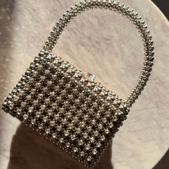 RETROFETE Eclipse Crystal Embellished Hand Bag Gunmetal Silver - Picture 2 of 10